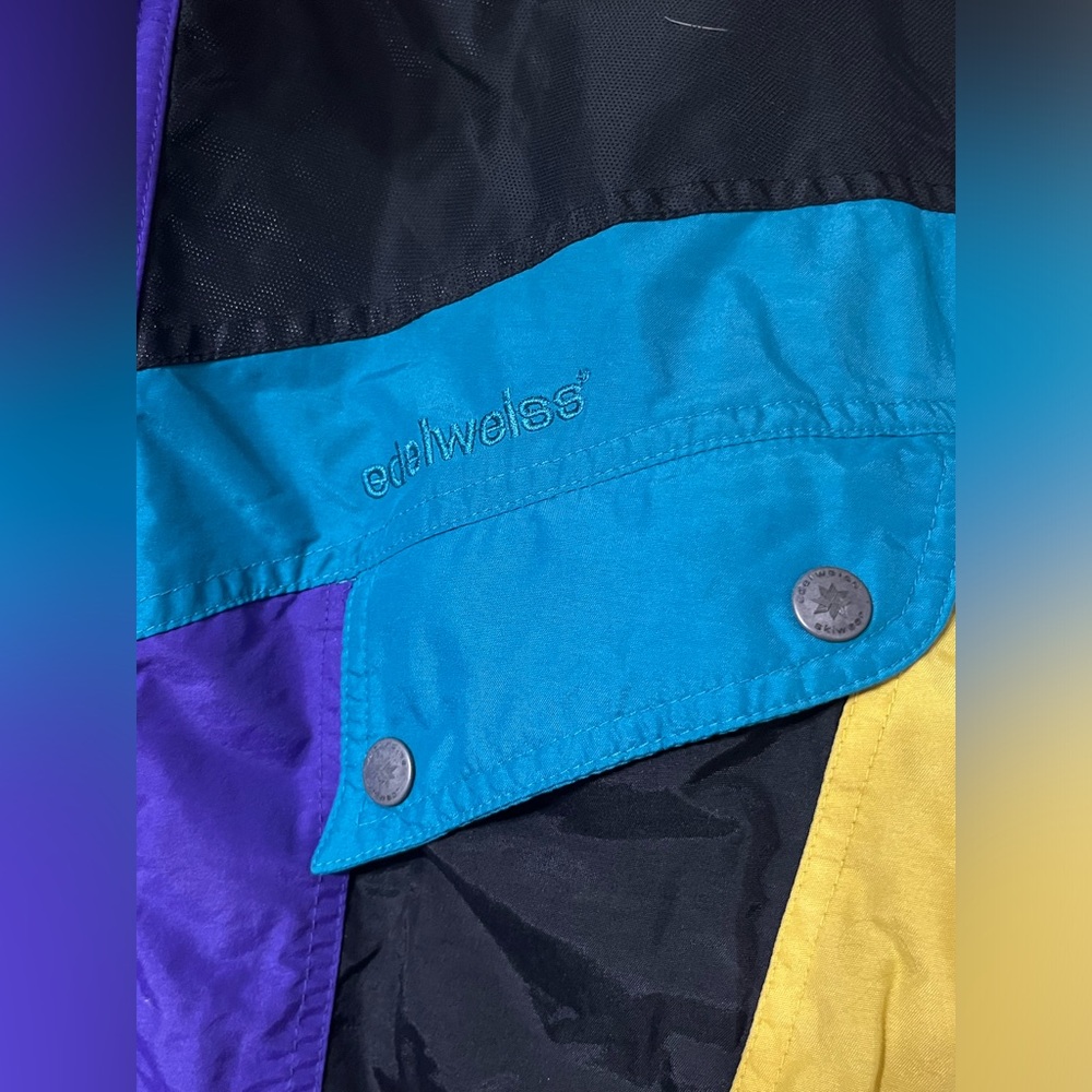 Vintage Edelweiss Skiwear Color Block Puffer Style Slopes Winter Snow Coat Large - Picture 4 of 11